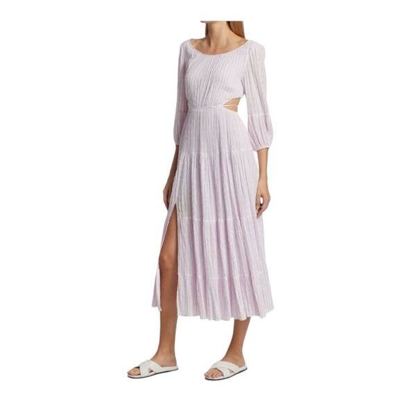 Cinq a Sept Lyle Cutout Lilac Striped Midi Dress Size 4 - Picture 3 of 7